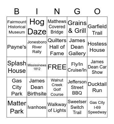 Grant County Bingo Card