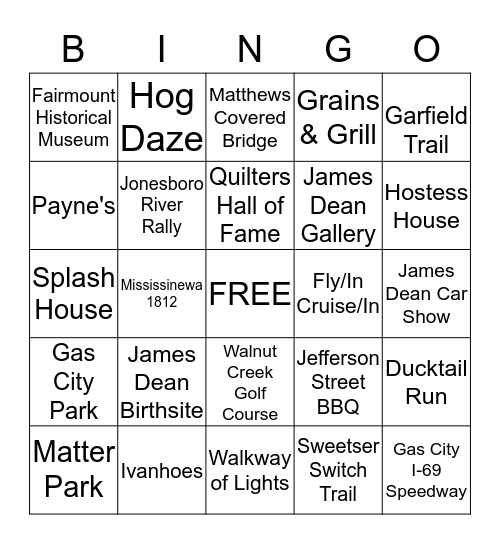 Grant County Bingo Card