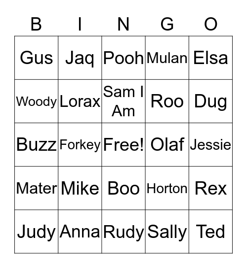 Characters Bingo Card