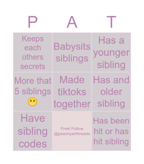 Sibling bingo Card