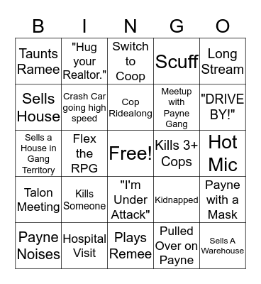 thaCoop Bingo Card