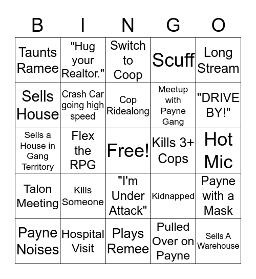 thaCoop Bingo Card