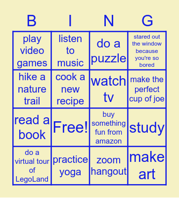 Kylie & Davon’s Quarantine To-Do List Bingo Card