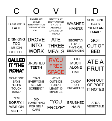 COVID 19 BINGO Card