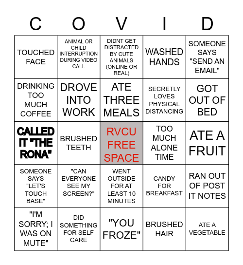 COVID 19 BINGO Card