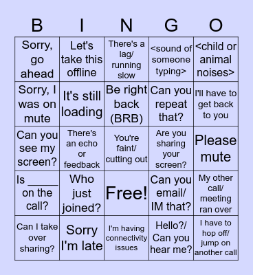 Conference Call Bingo! Bingo Card