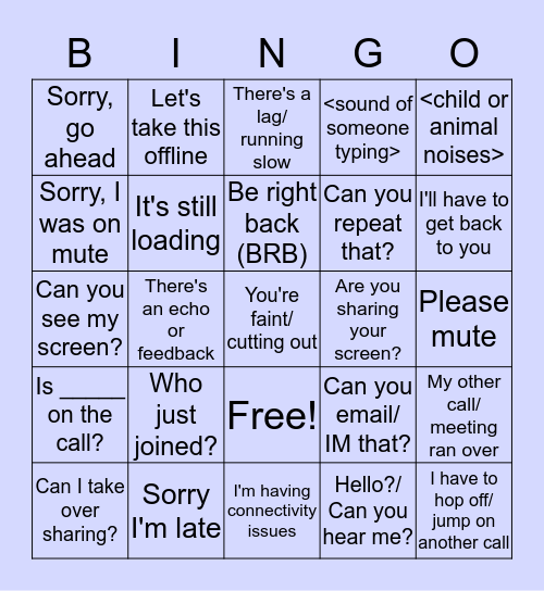 Conference Call Bingo! Bingo Card