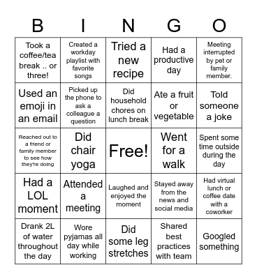 Virtual Work Bingo Card