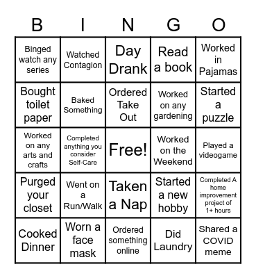 COVID-19 Bingo Card