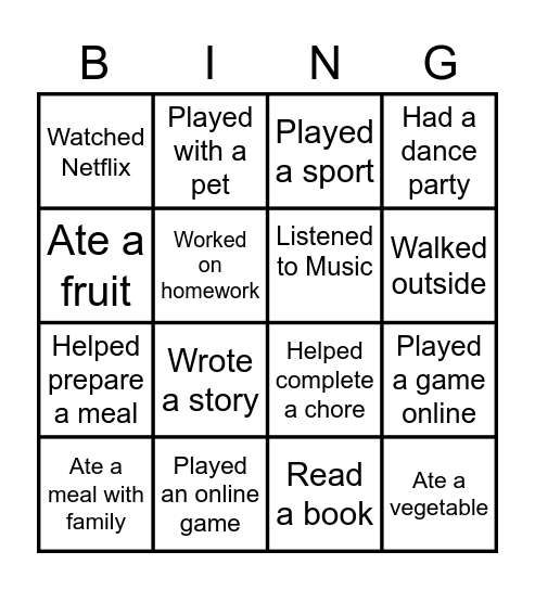 Time at Home Bingo Card