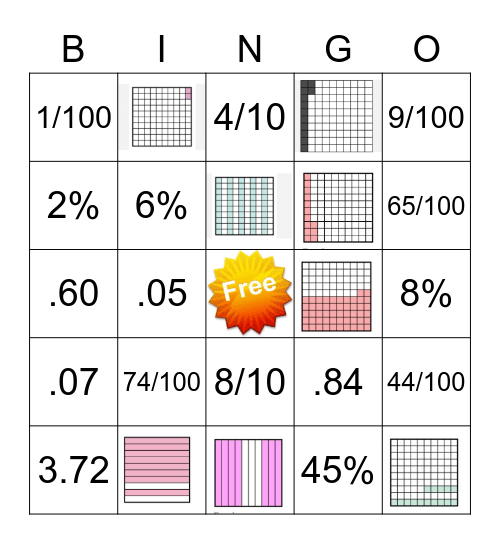 Fraction/Decimal/Percent Bingo Card