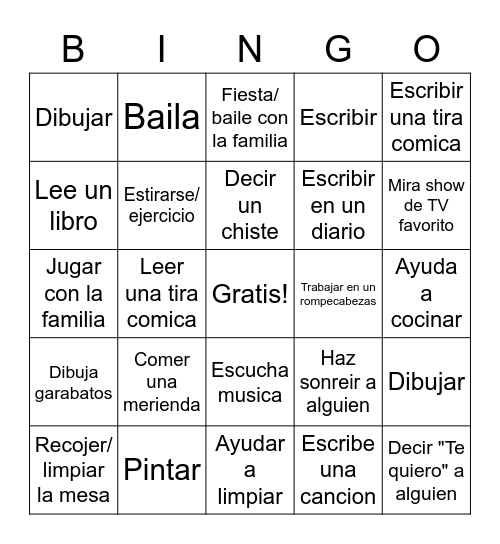 BINGO de ACTIVIDADES Bingo Card