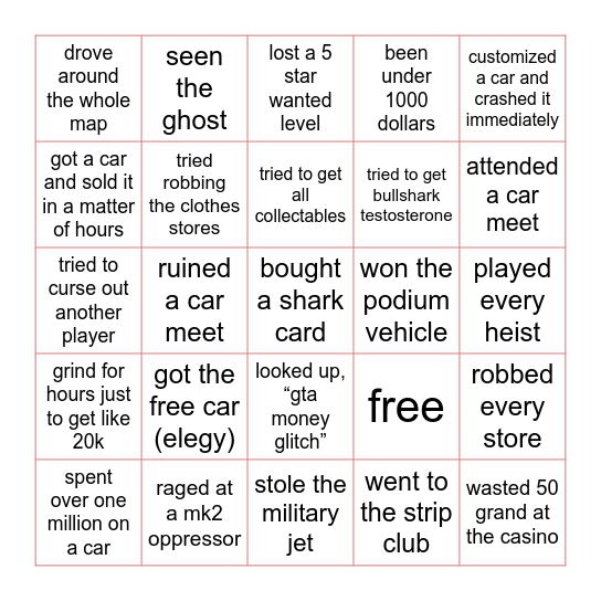 gta bingo Card