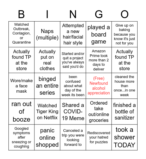 Quarantine Bingo Card