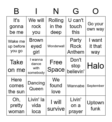 Hits of all time Bingo Card