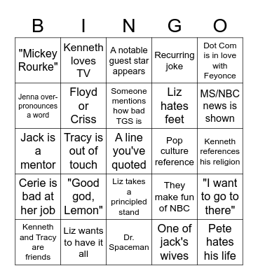 30 Rock Bingo #2 Bingo Card