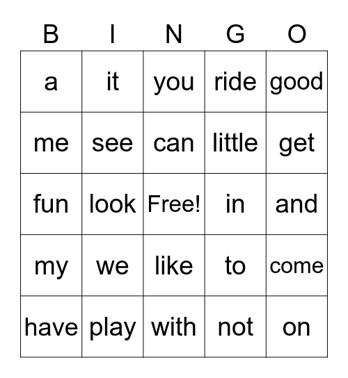 Sight Word Bingo - Units 1-5 Bingo Card