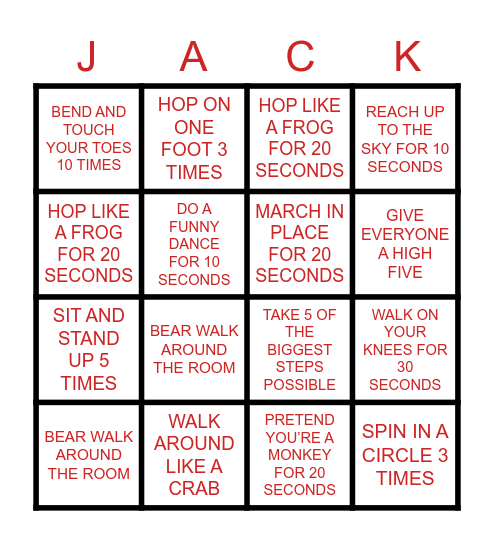 MOVEMENT BINGO Card