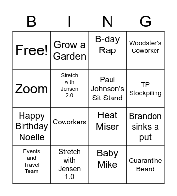 Corporate Services Bingo Card