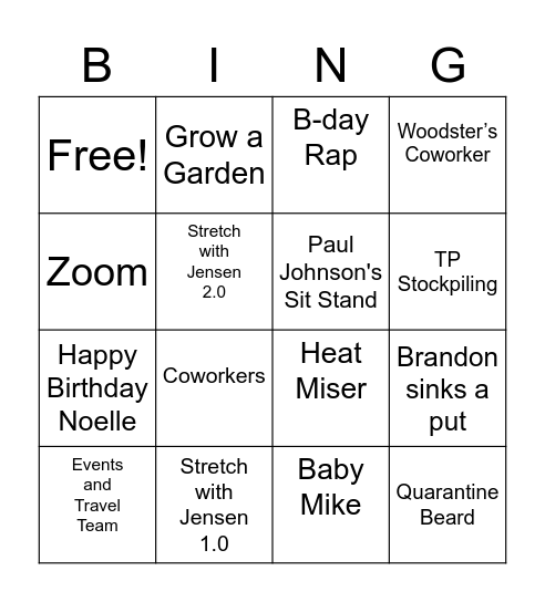Corporate Services Bingo Card