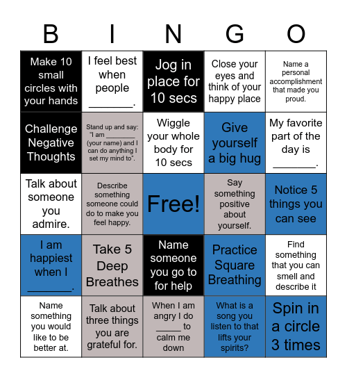 DMLKMS Mindfulness Bingo Card