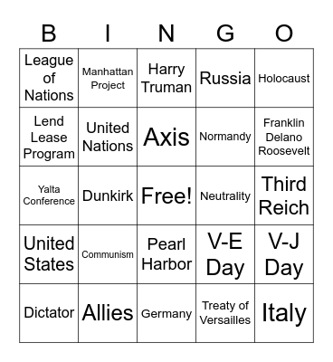 World War II Bingo Card