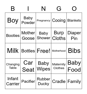 Heather's Baby Shower Bingo Card