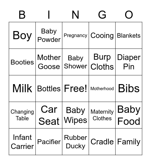 Heather's Baby Shower Bingo Card