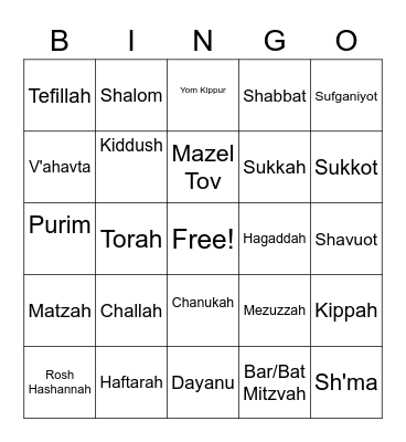 "Do Jewish" Words Bingo Card