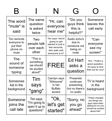 Conference Call Bingo Card