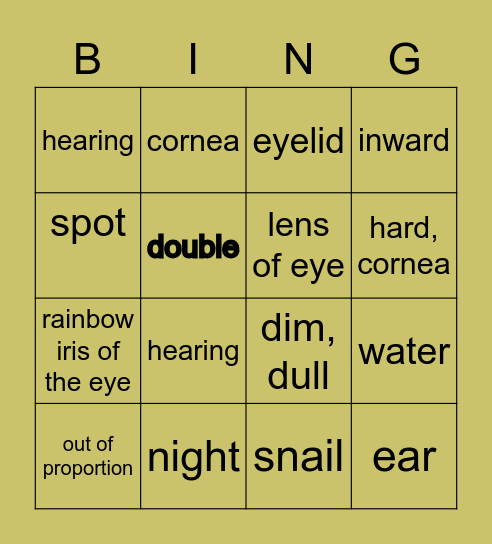 Word Part bingo Card
