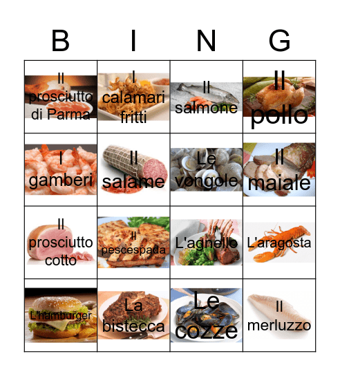 Carne e pesce Bingo Card