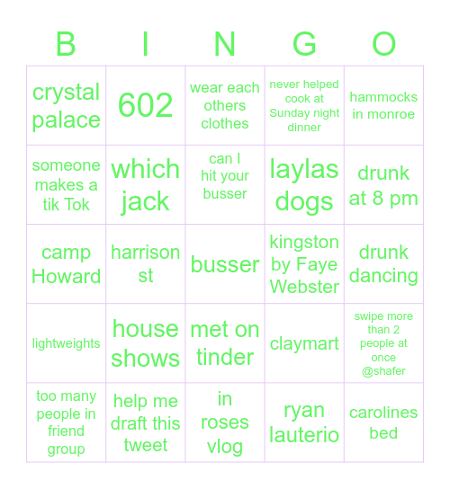 freshman friends bingo Card