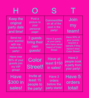 Hostess Bingo Card