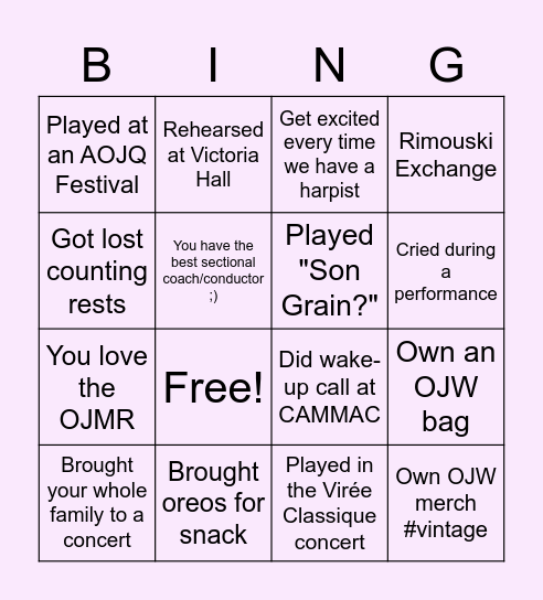 O J M R Bingo ROUND 2 Bingo Card