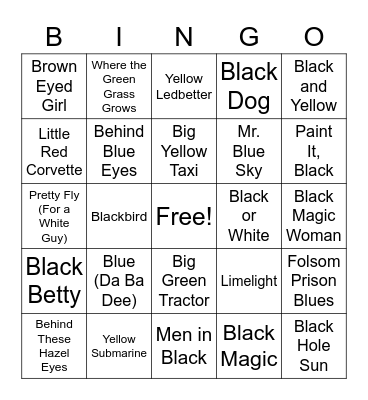 Music Bingo - Colors Bingo Card