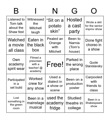 ACADEMY BINGO!!! Bingo Card