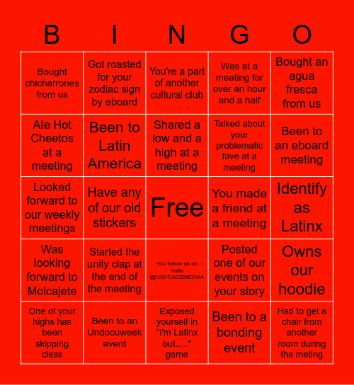 LUNA BINGO!! (Formerly M.E.Ch.A) Bingo Card