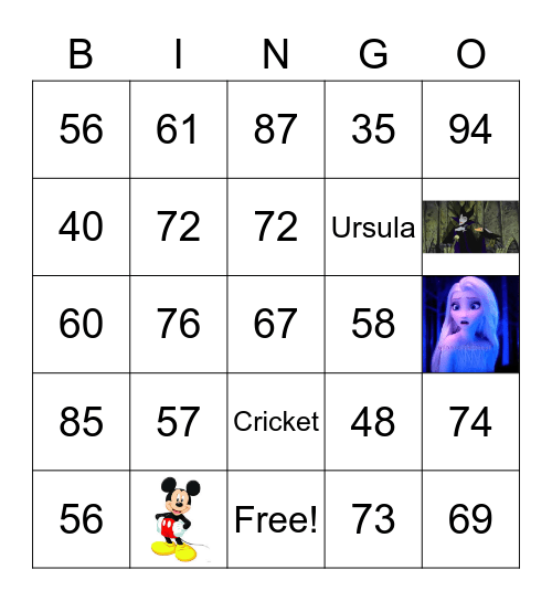 Numbers Bingo Card