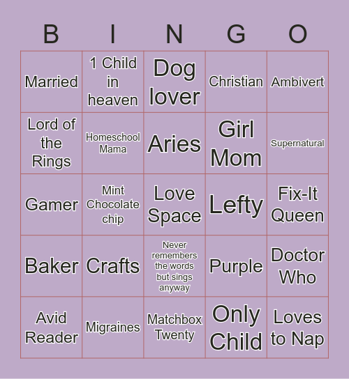 How Similar Are You to Amy? Bingo Card