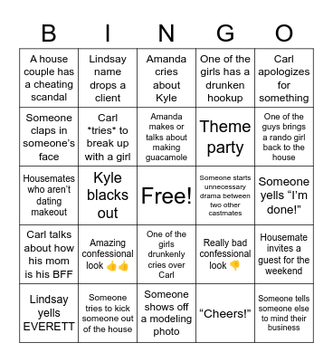 Summer House Bingo Card