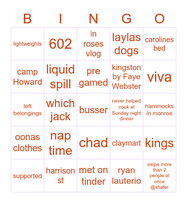freshman friends bingo Card