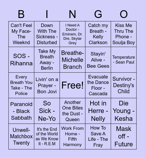 COVID 19 HITS Bingo Card