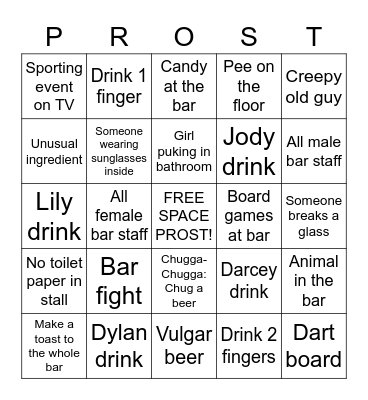 Colfax Brewery Crawl Bingo Card