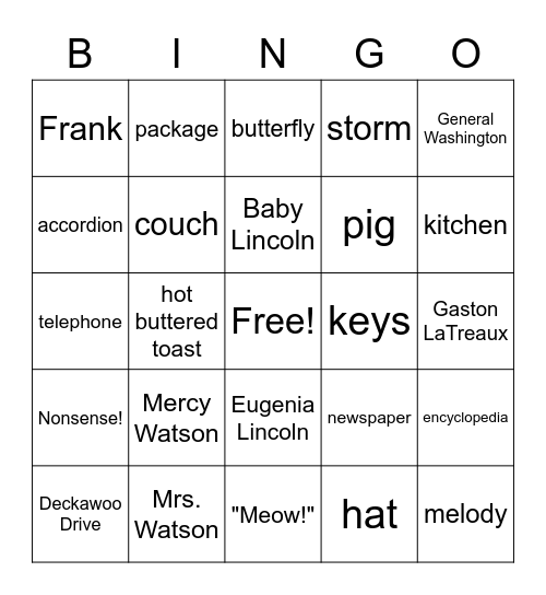 Eugenia Lincoln Bingo Card