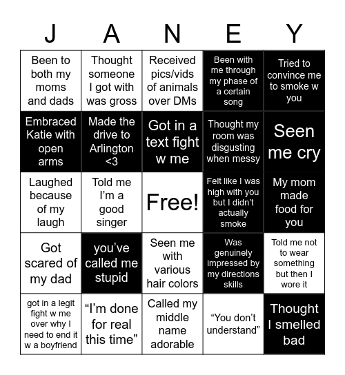 Janeo Bingo Card