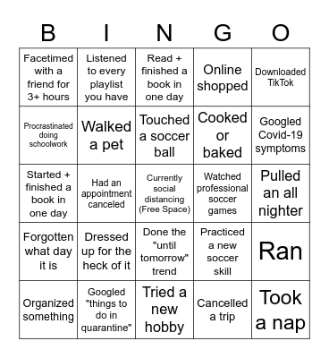 Eastern Force Quarantine Bingo Card