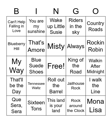 Popular Songs at MVH Bingo Card