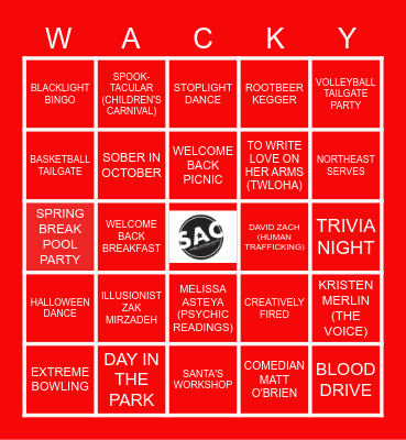 Northeast SAC: Wacky Wednesday Edition! Bingo Card