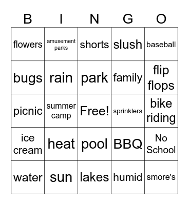 All things SUMMER Bingo Card